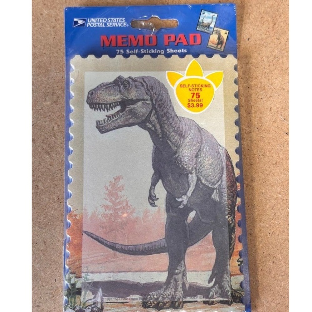 Vintage 1997 USPS World of Dinosaurs T-Rex Memo Pad 75 Sheets‎ Hallmark New